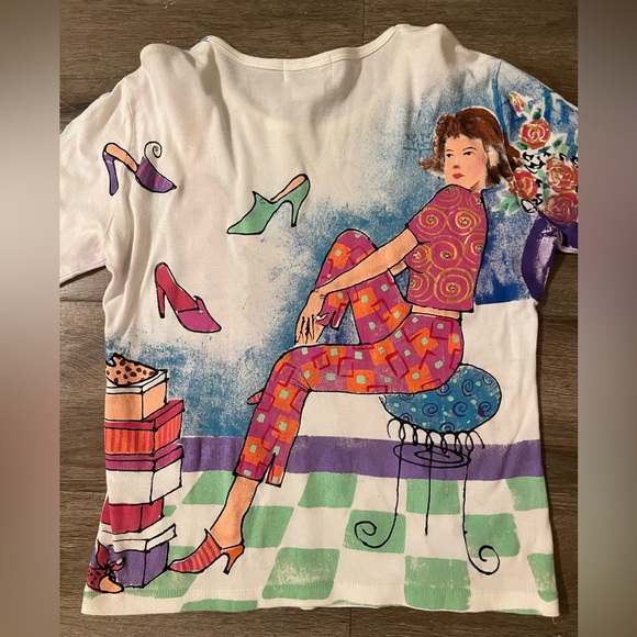 VINTAGE Kolorway USA Hand Painted 3/4 Sleeve Shirt fashion shoes girl - Picture 6 of 7
